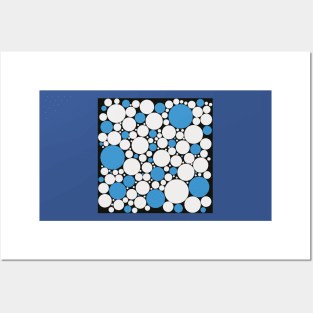 white and blue pop art polka dot pattern Posters and Art